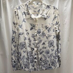 Lucky Brand Cream Button-Down Shirt with Navy Floral Print